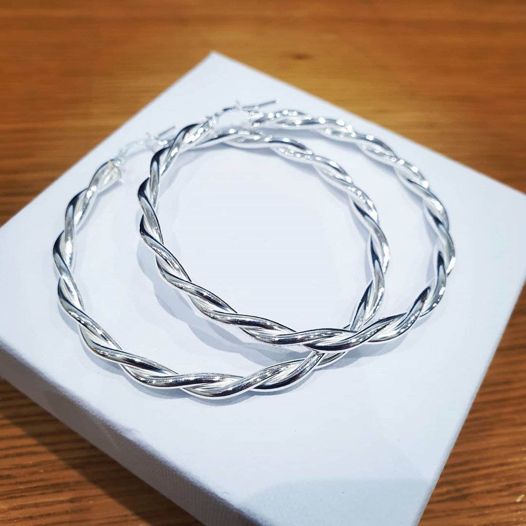 925 Sterling Silver 57.5mm Twist Hoop Earrings