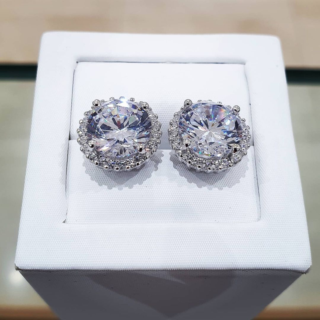 925 Sterling Silver 12mm Cubic Zirconia Round Stud Earrings