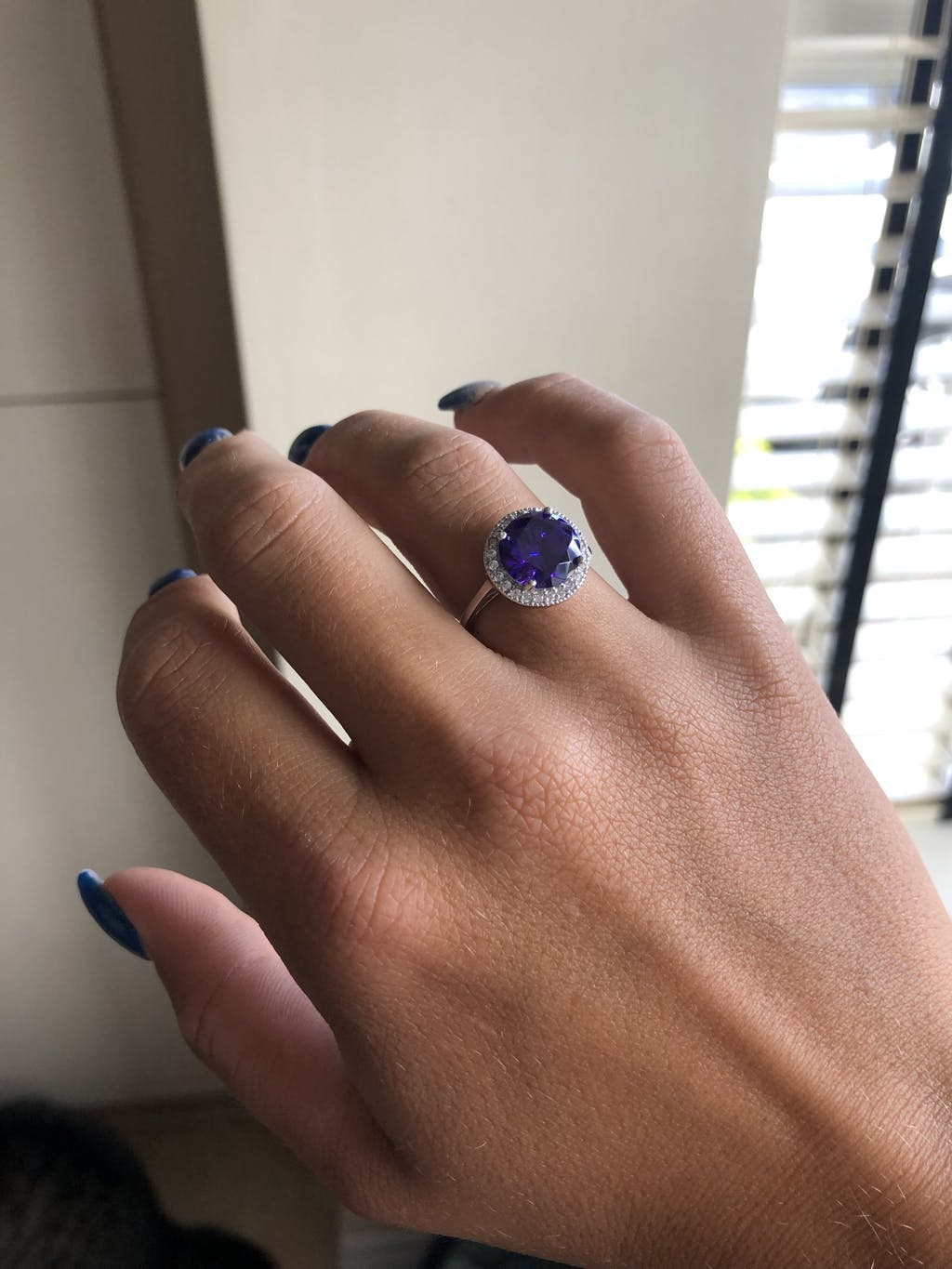 925 Sterling Silver Amethyst Cz Halo Ring