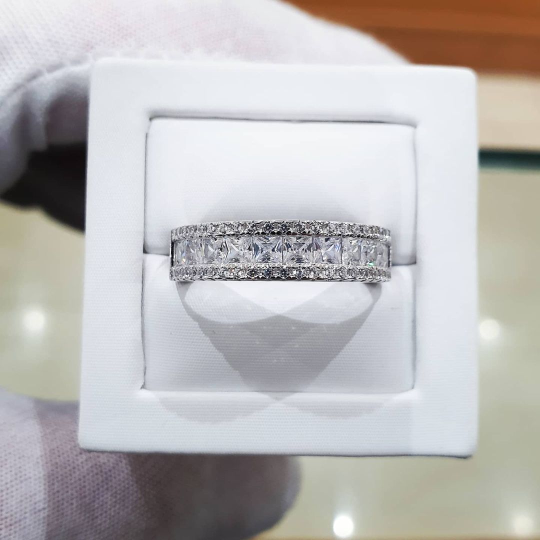 925 Sterling Silver Princess Cut & Round CZs Half ET Ring