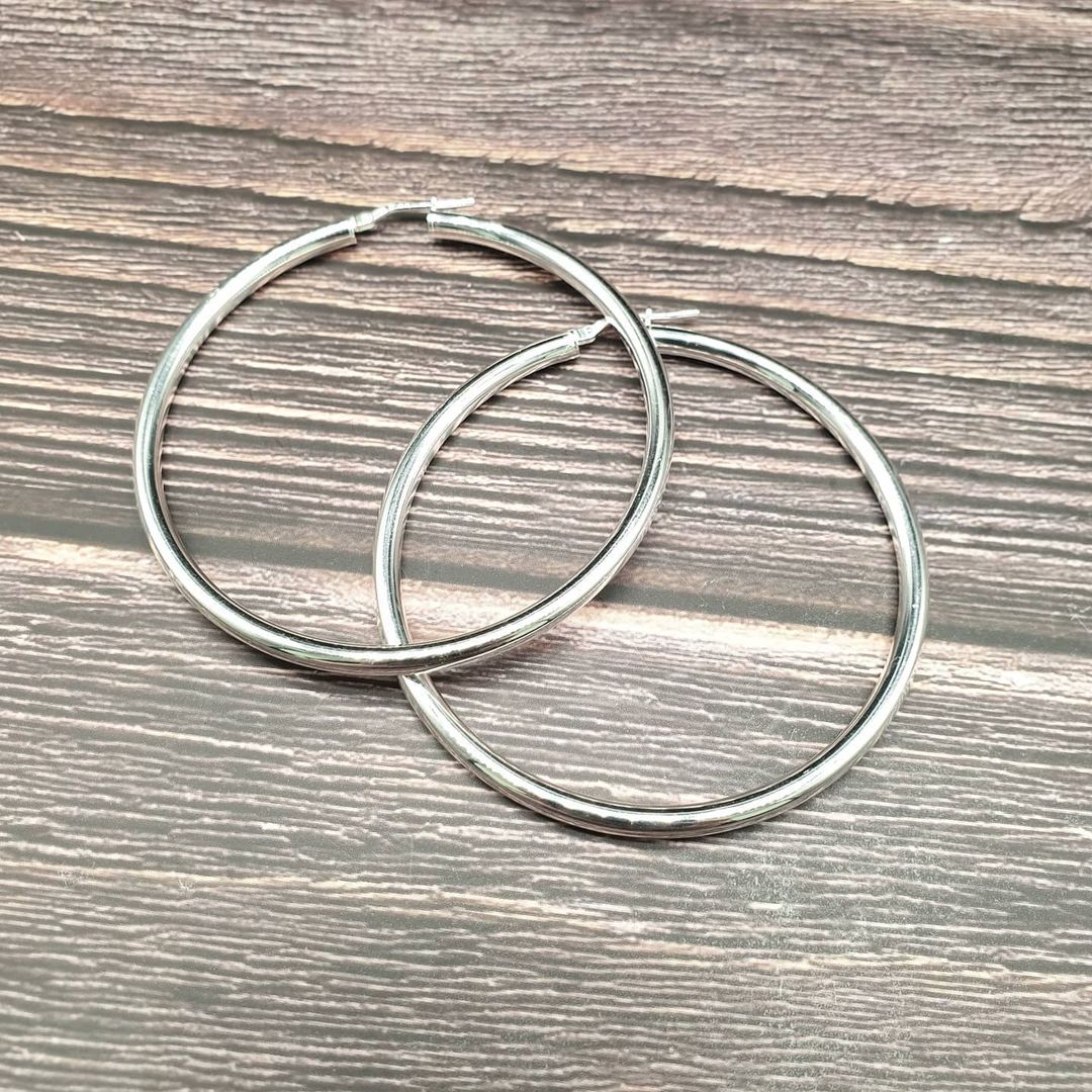 925 Sterling Silver Thick Round Hoop Earrings 36mm-65mm (3mm thick)