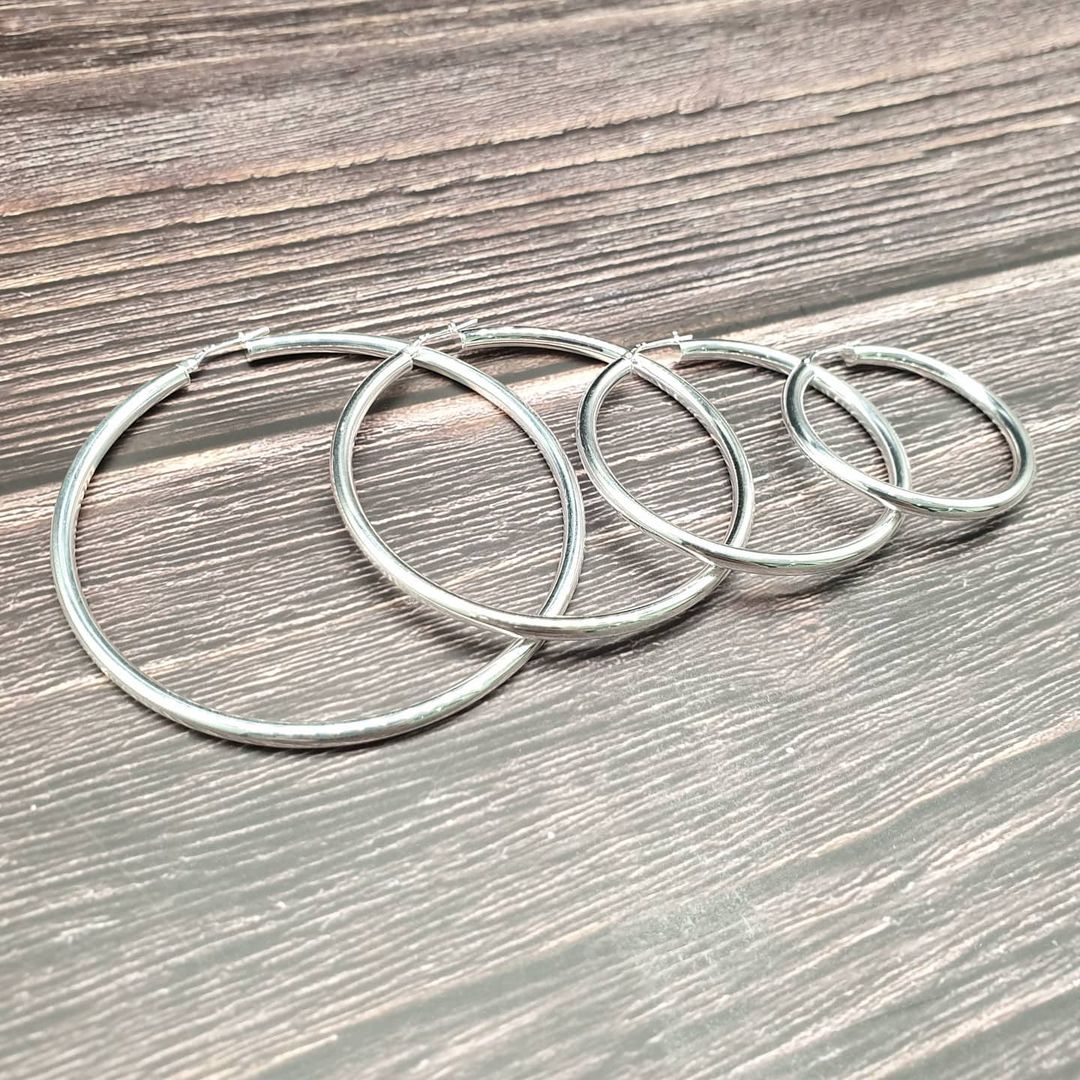 925 Sterling Silver Thick Round Hoop Earrings 36mm-65mm (3mm thick)