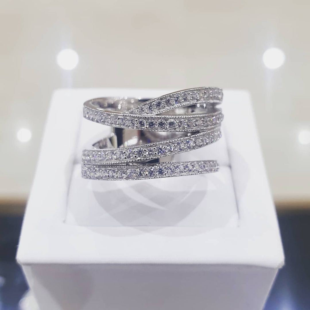 925 Sterling Silver Micro-Pave Multi Band Cz Crossover Ring