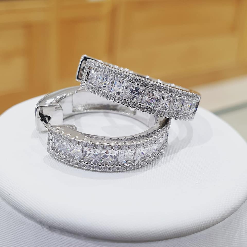 925 Sterling Silver 22mm Princess Cut Hoops