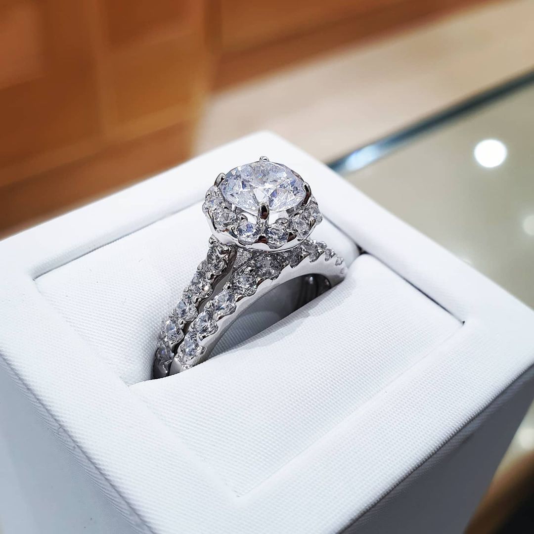 925 Sterling Silver Round Halo Bridal Set Cz Ring Set