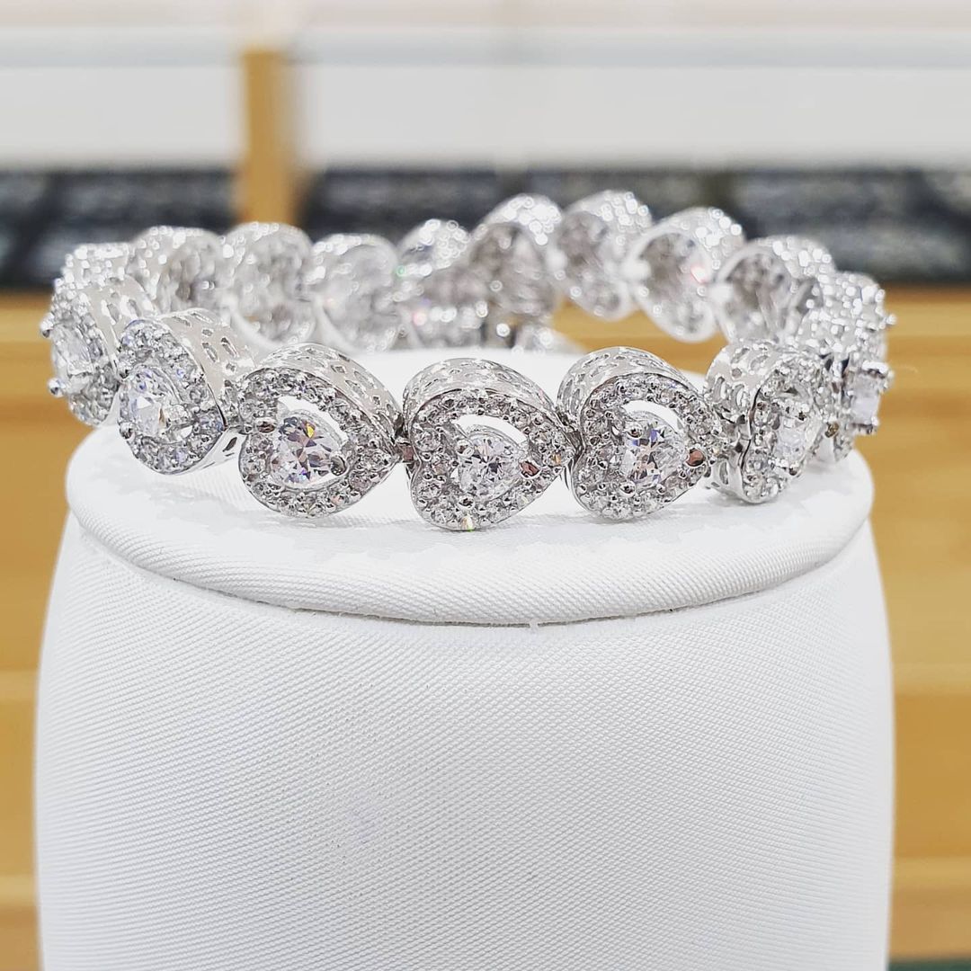 925 Sterling Silver Cz Heart Bracelet