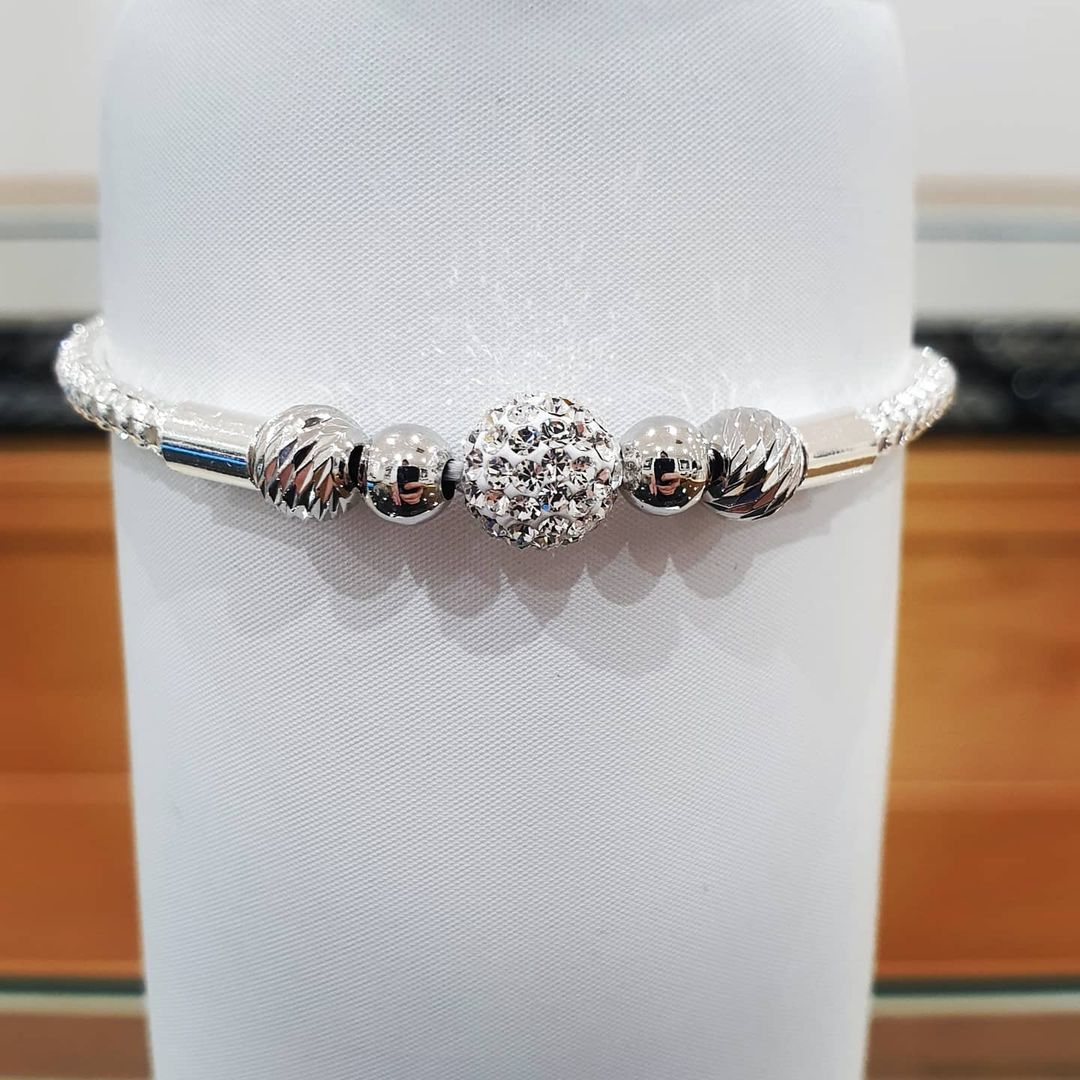 925 Sterling Silver Mesh with Crystal Ball Bracelet