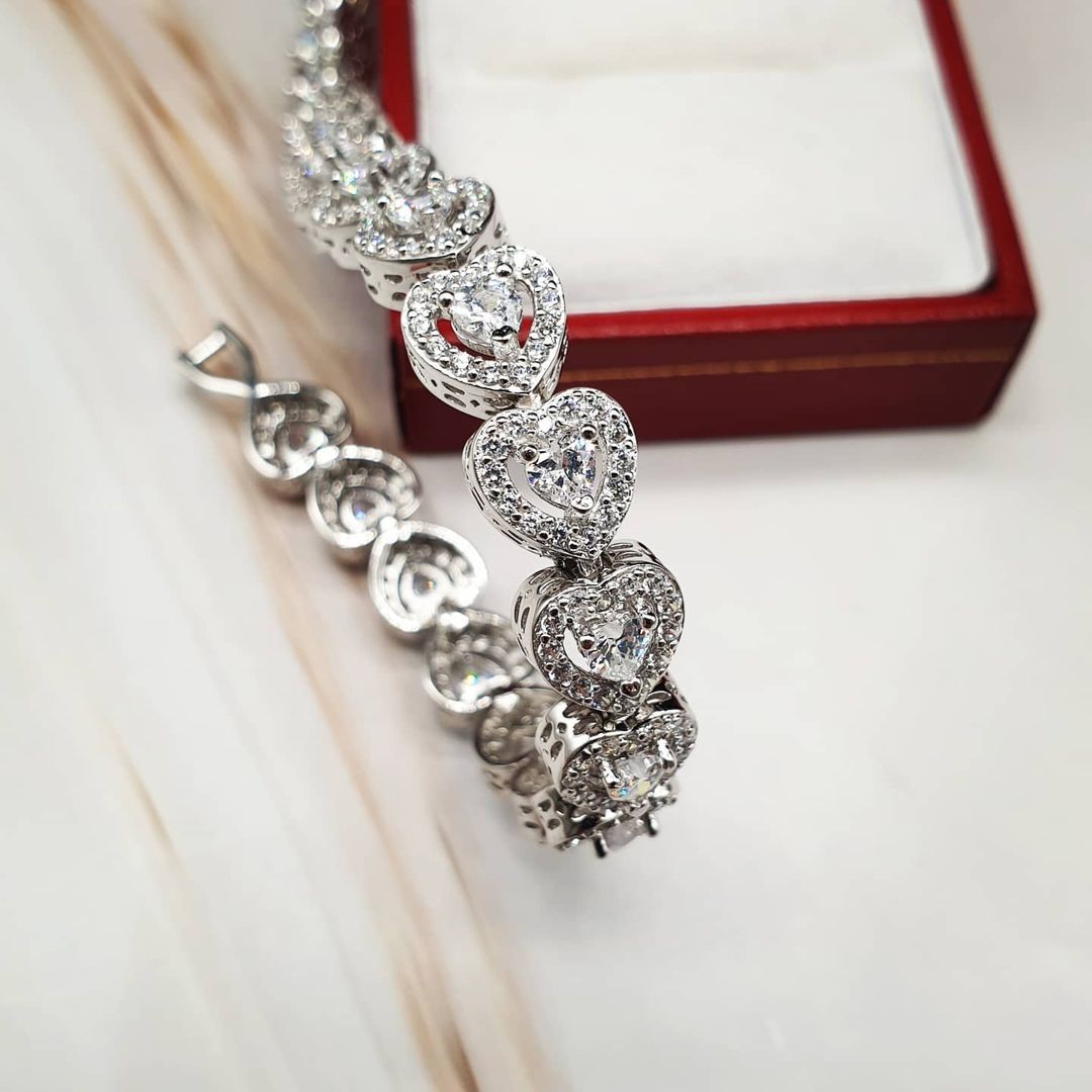 925 Sterling Silver Cz Heart Bracelet