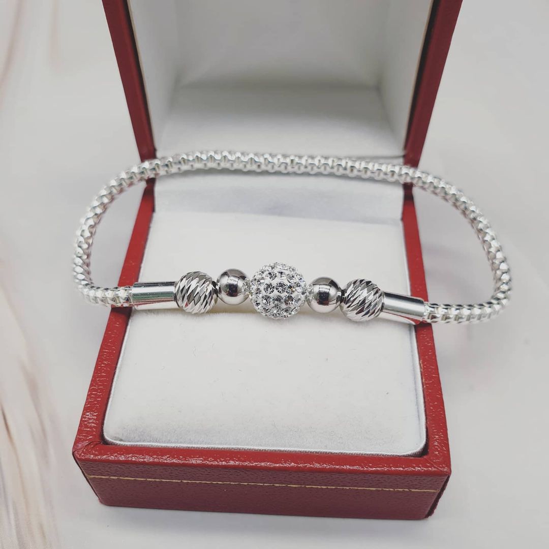 925 Sterling Silver Mesh with Crystal Ball Bracelet