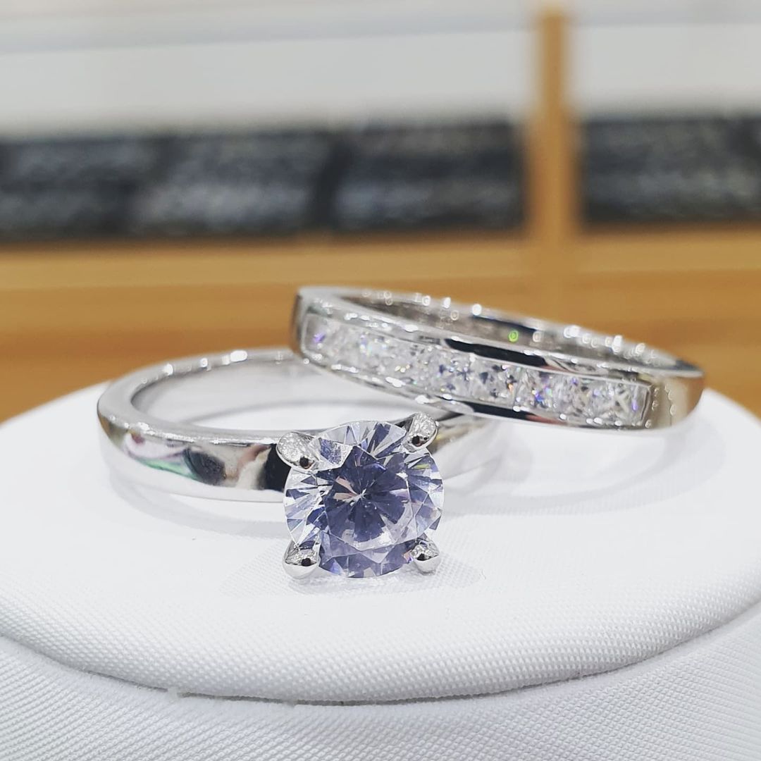 925 Sterling Silver Channel Set Eternity Cz Bridal Ring Set