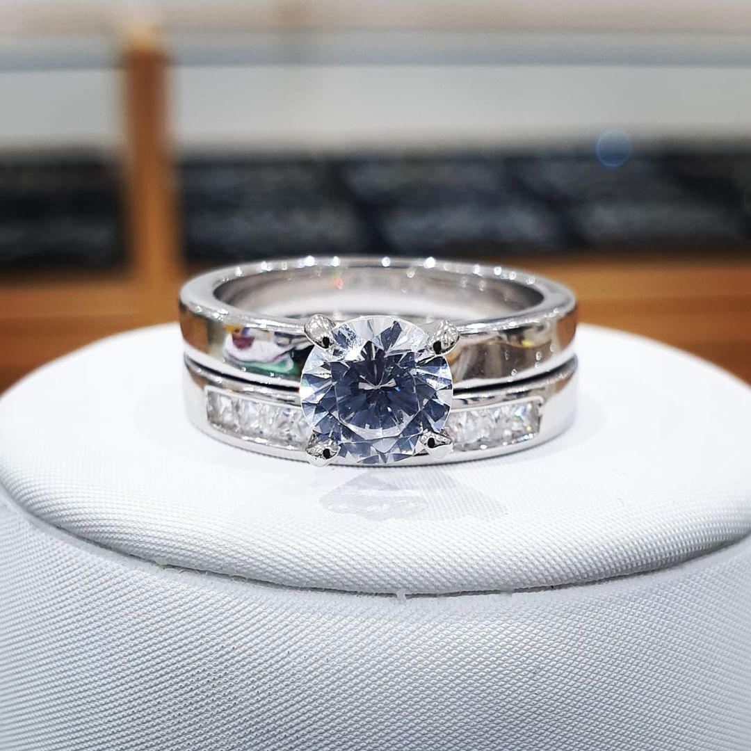 925 Sterling Silver Channel Set Eternity Cz Bridal Ring Set