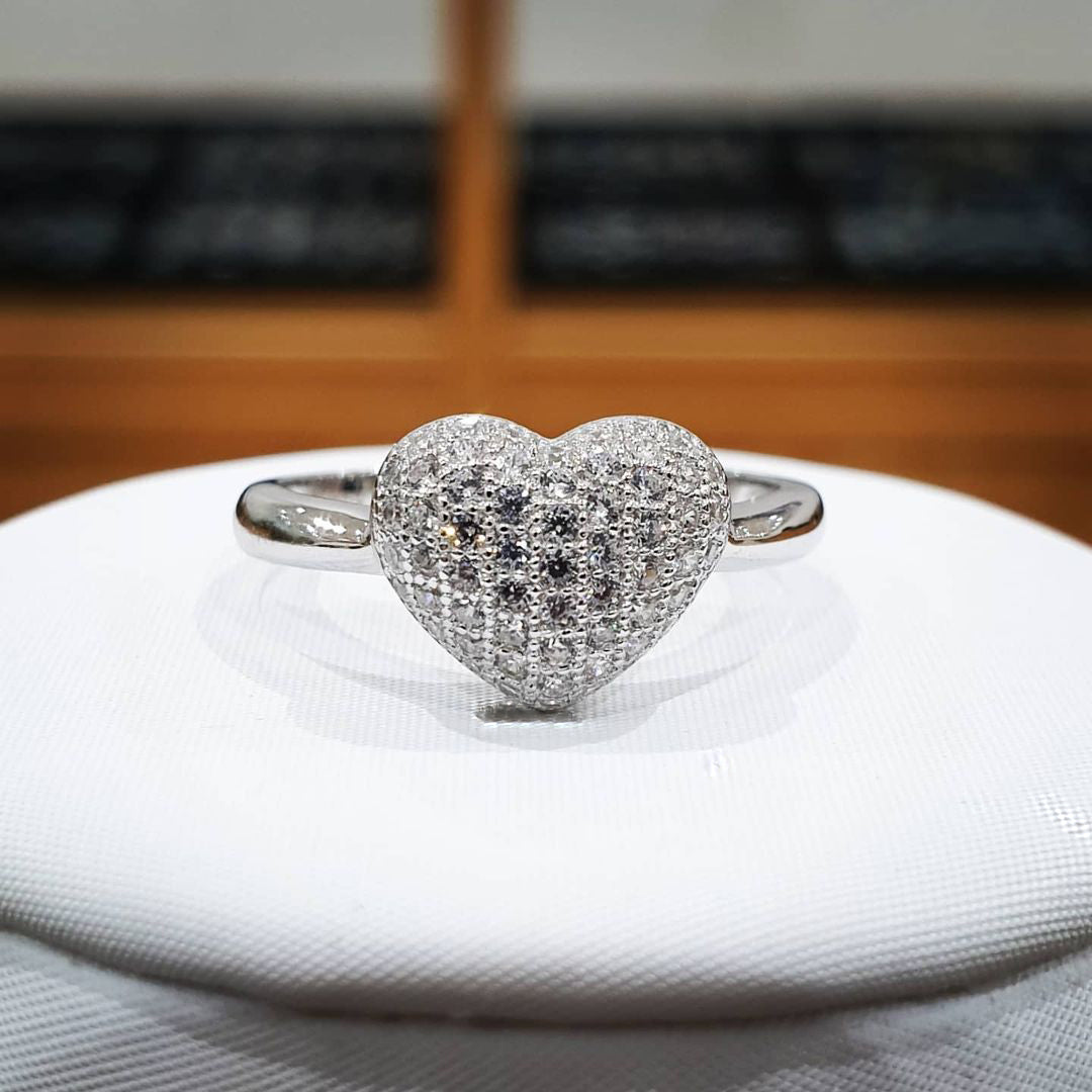 925 Sterling Silver Micro Pave' Heart Shape Ring J-Jaz