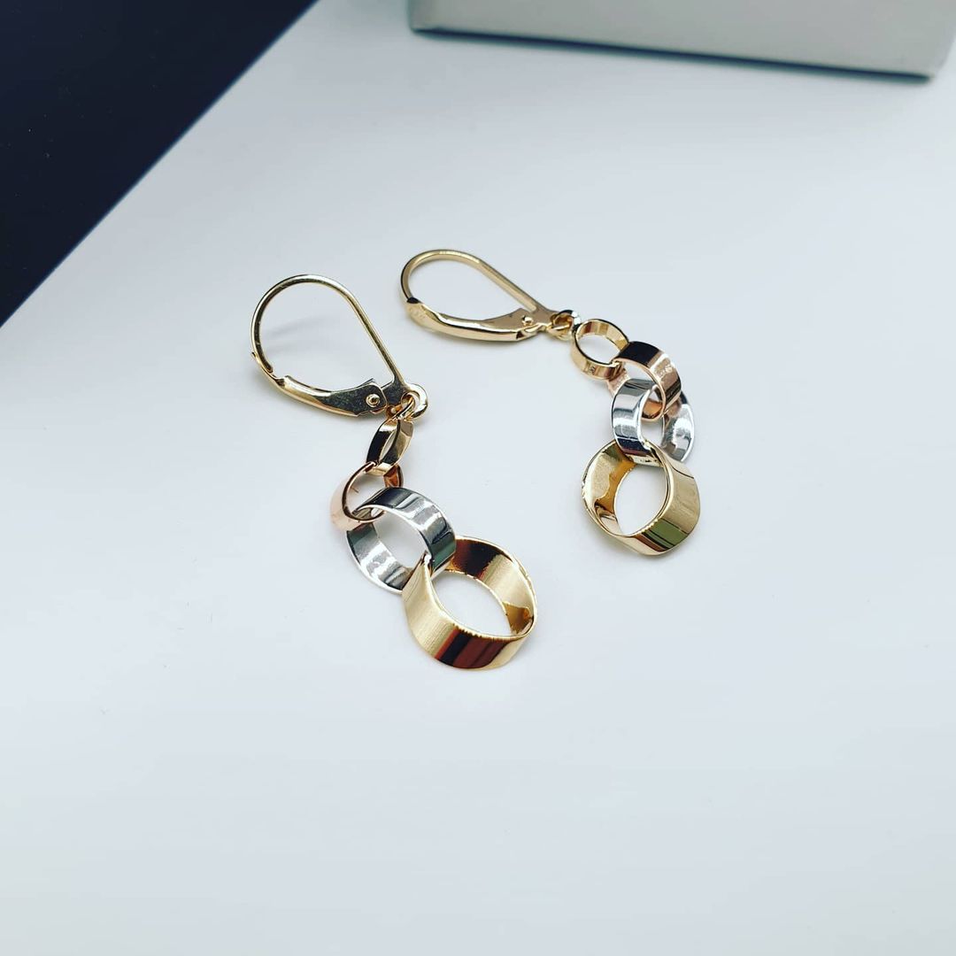 9ct Yellow Gold Three Tone Interlink Drop Earrings