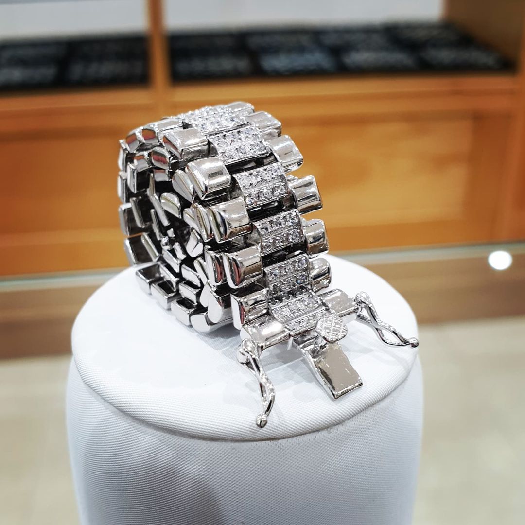 925 Sterling Silver Gents Cz Link Bracelet 8"