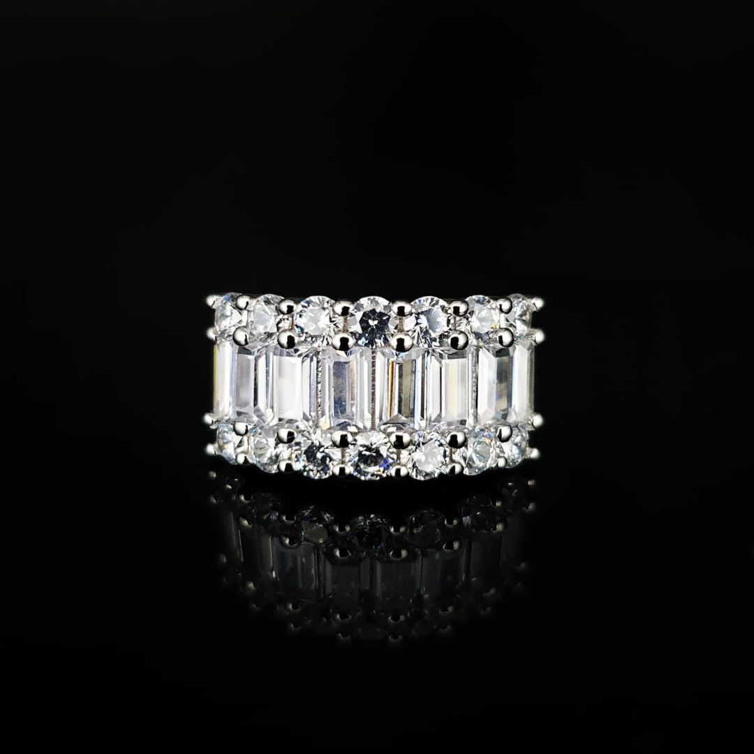 925 Sterling Silver Fancy Cz Half Eternity Ring