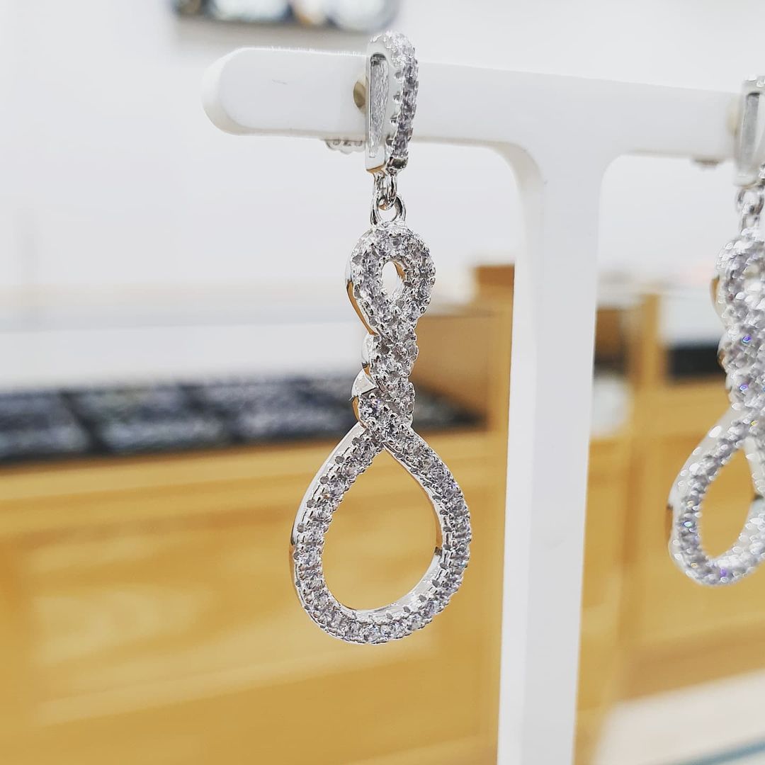 925 Sterling Silver Teardrop Twist Cubic Zirconia Earrings