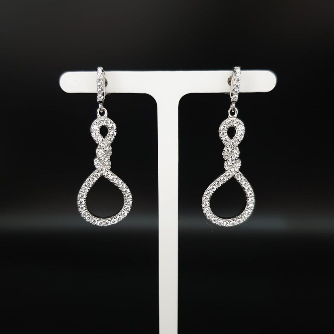 925 Sterling Silver Teardrop Twist Cubic Zirconia Earrings