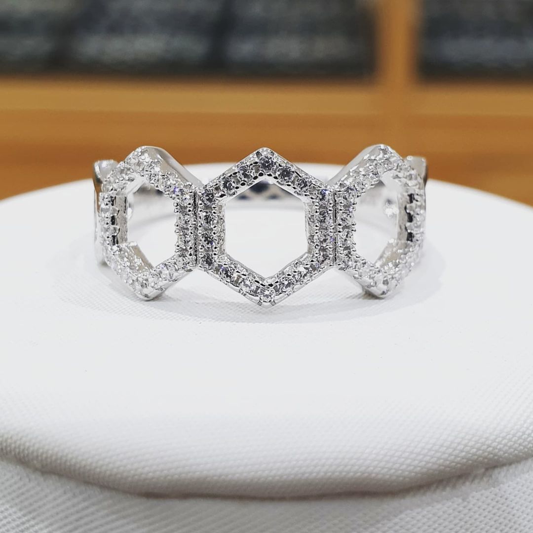 925 Sterling Silver Honeycomb Style Micro Pave Cz Silver Ring J-Jaz