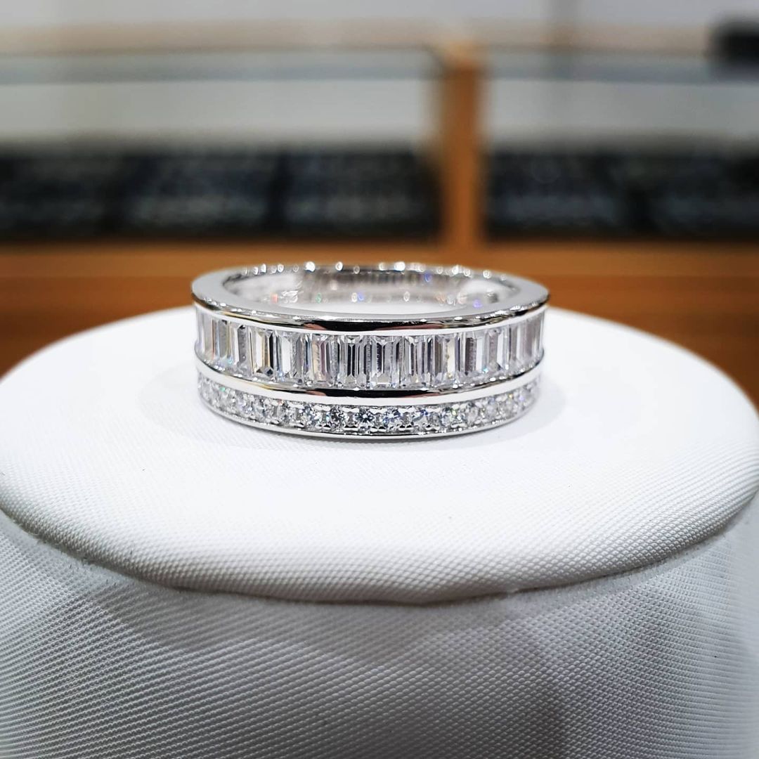925 Sterling Silver Half Eternity Baguette and Round Cz's Silver Ring J-Jaz