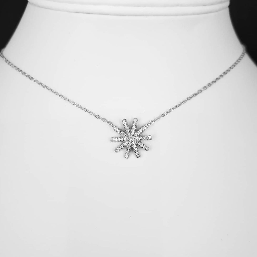 925 Sterling Silver Cubic Zirconia Starburst Necklace