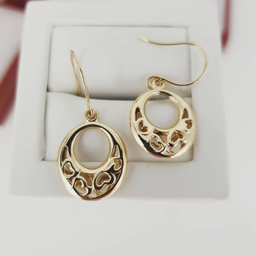 9ct Yellow Gold Hook Drop Heart Earrings