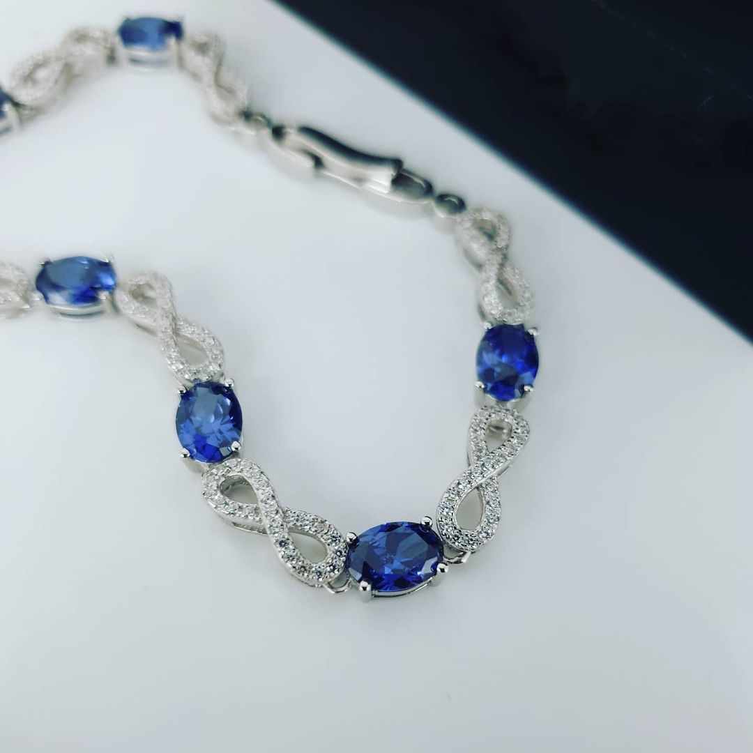 925 Sterling Silver Infinity with Sapphire Blue Cz's Tennis Silver Bracelet J-Jaz