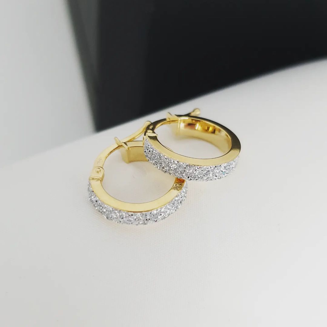 9ct Yellow Gold Frosted 14mm Hoop Earrings
