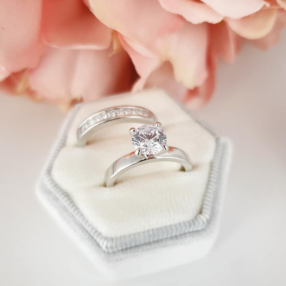 925 Sterling Silver Channel Set Eternity Cz Bridal Ring Set