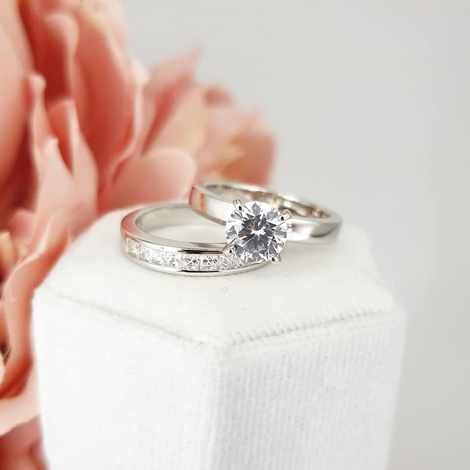 925 Sterling Silver Channel Set Eternity Cz Bridal Ring Set