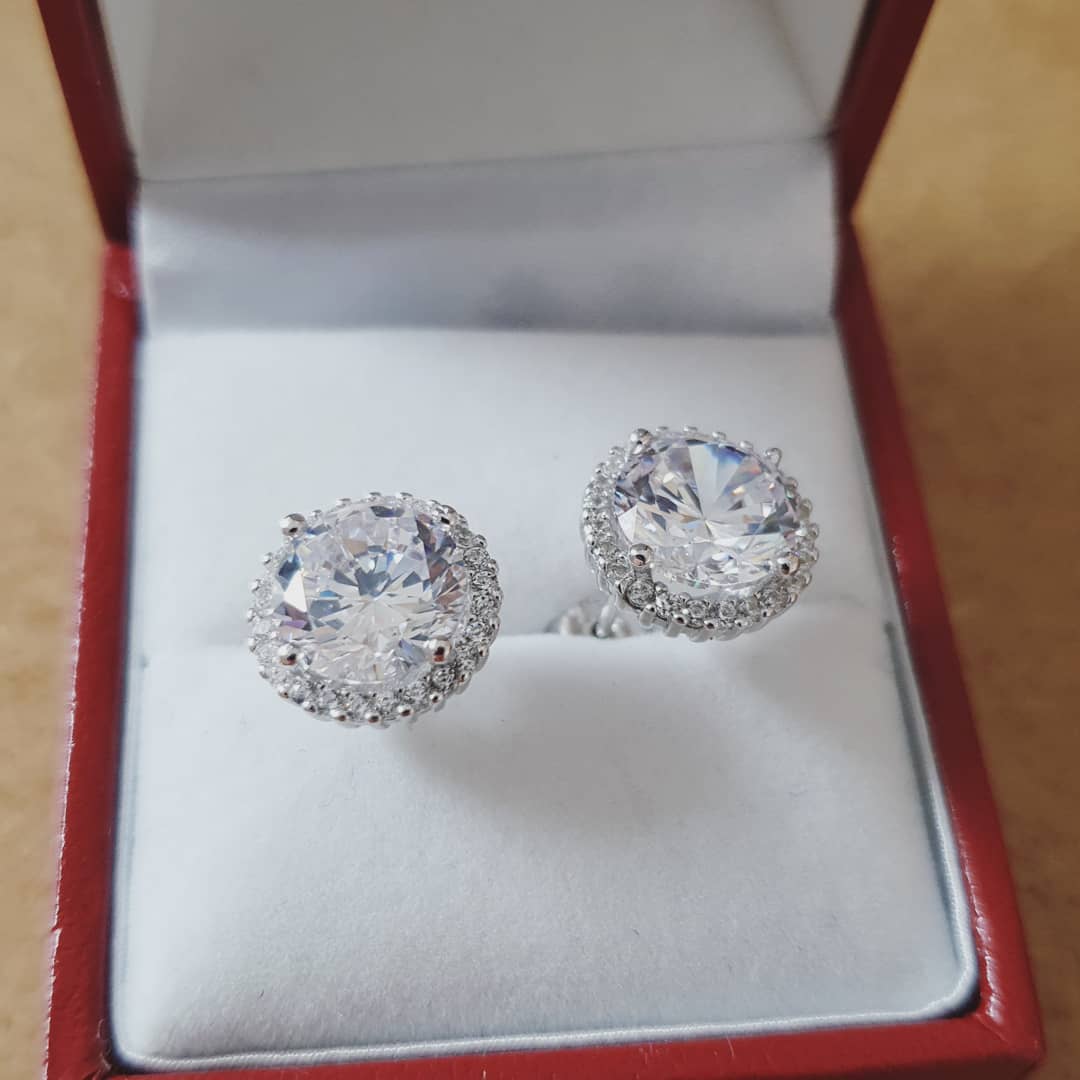 925 Sterling Silver 12mm Cubic Zirconia Round Stud Earrings