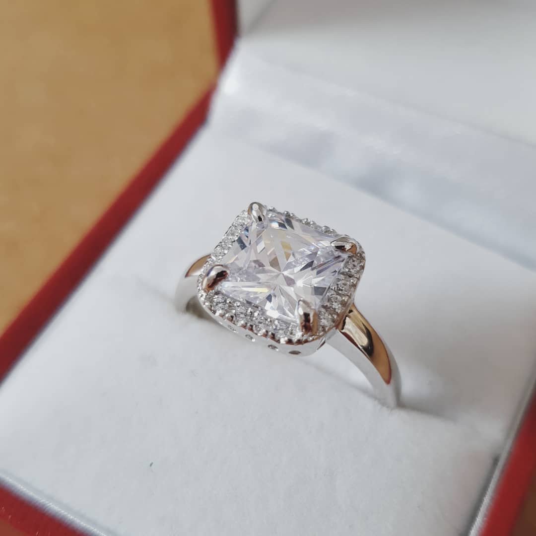 925 Sterling Silver Asscher Cut with Cz Surrounding Ring