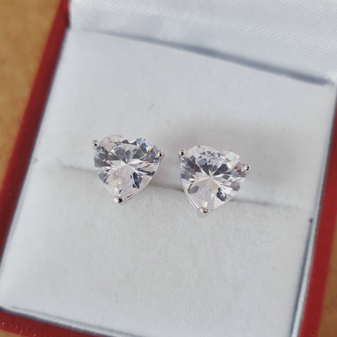 925 Sterling Silver Heart Cut Cubic Zirconia Stud Earrings