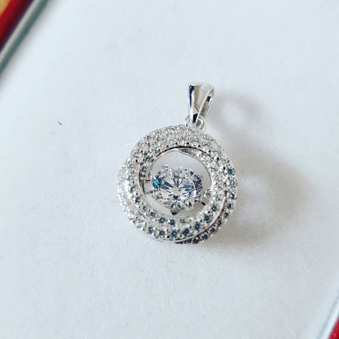 925 Sterling Silver Cz Swirl Pendant with Hanging Shimmering Cz With Chain
