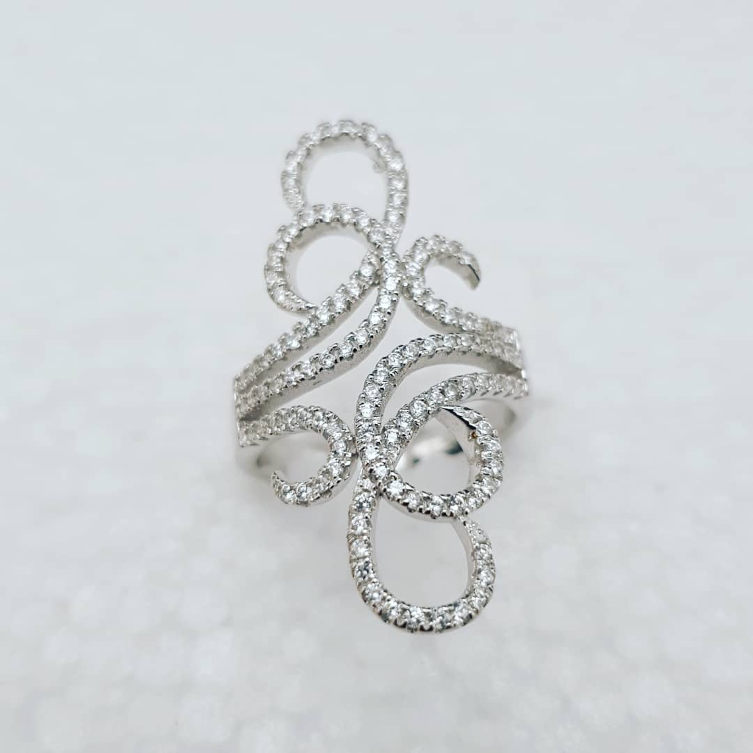 925 Sterling Silver Fancy Cz Long Top Ring