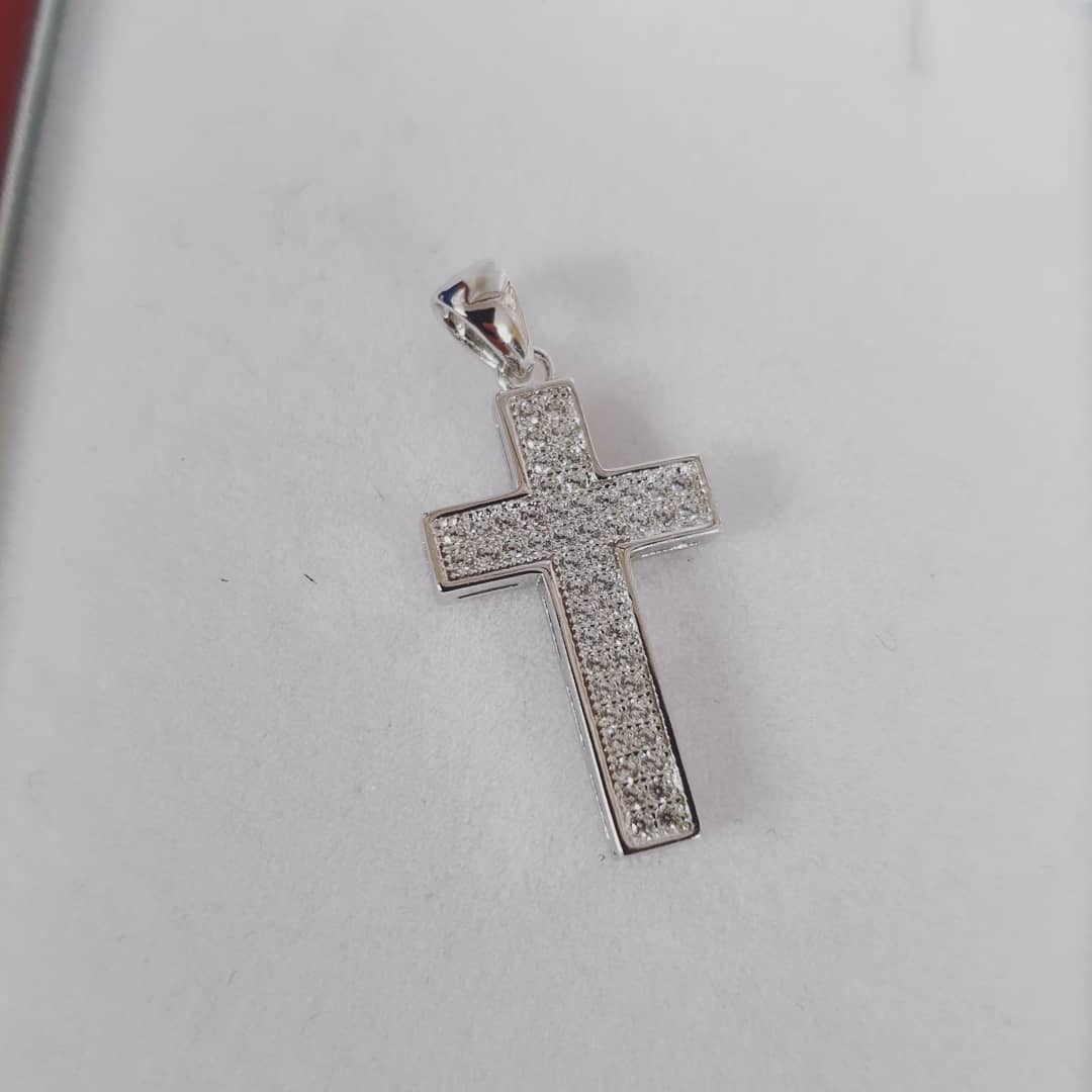 925 Sterling Silver Pave Set Cz Cross with Chain