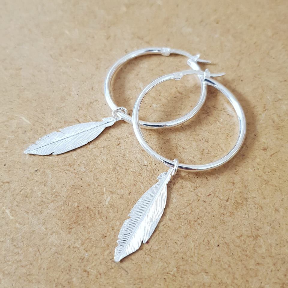 925 Sterling Silver Feather Hoop Earrings