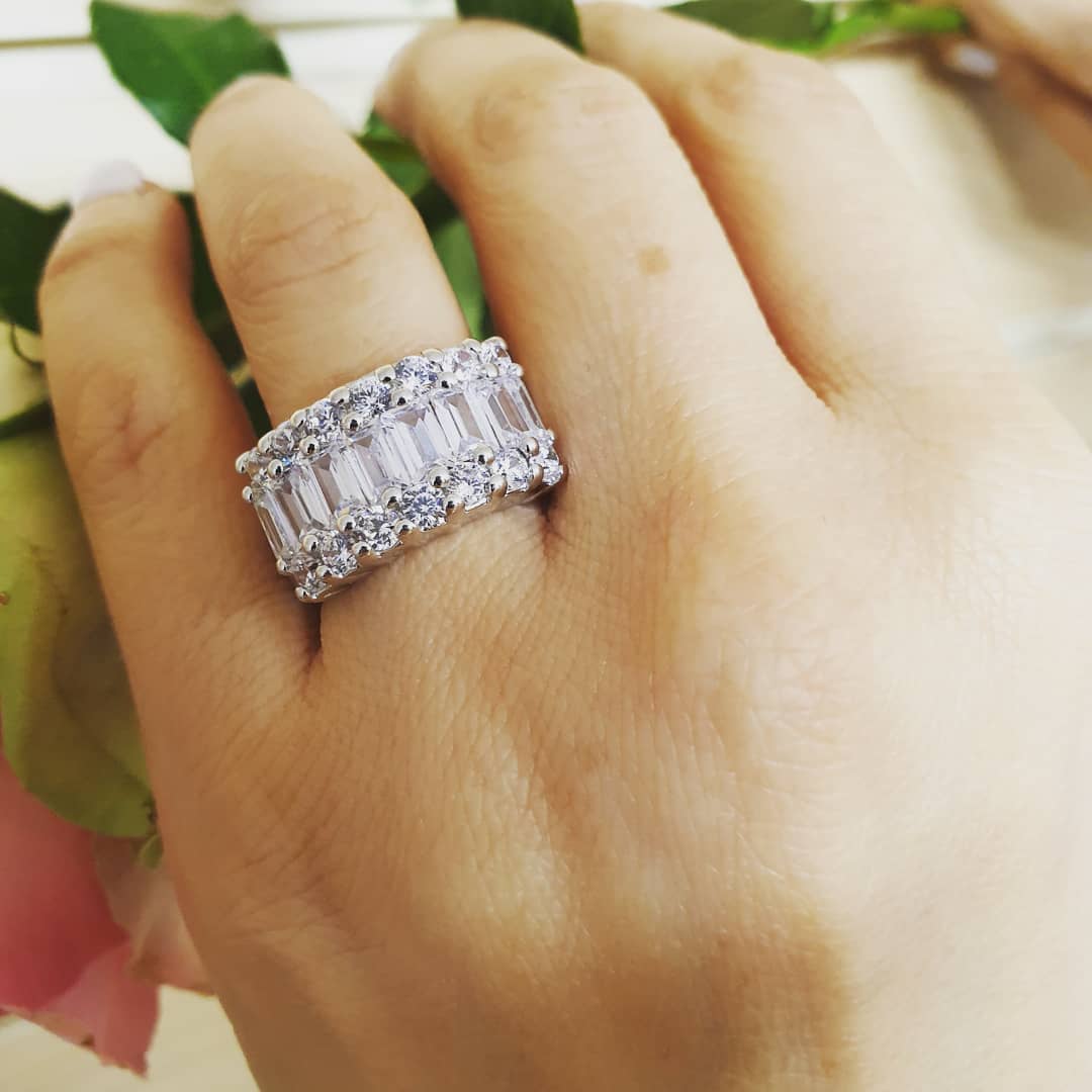 925 Sterling Silver Fancy Cz Half Eternity Ring