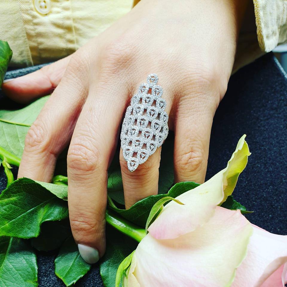 925 Sterling Silver Long Diamond Shape Design Cz Ring