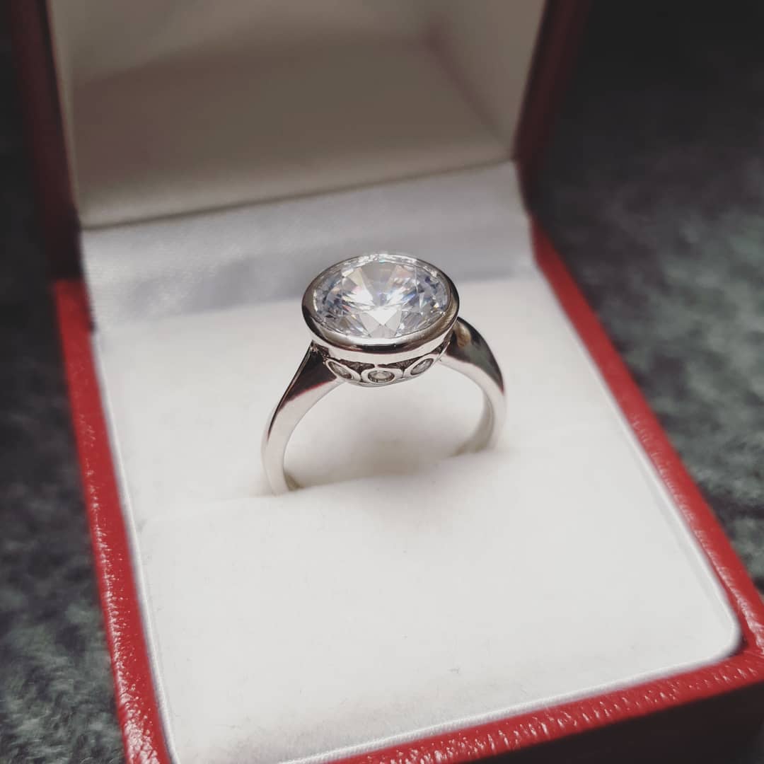 925 Sterling Silver Rubover Set Cz Solitaire Ring