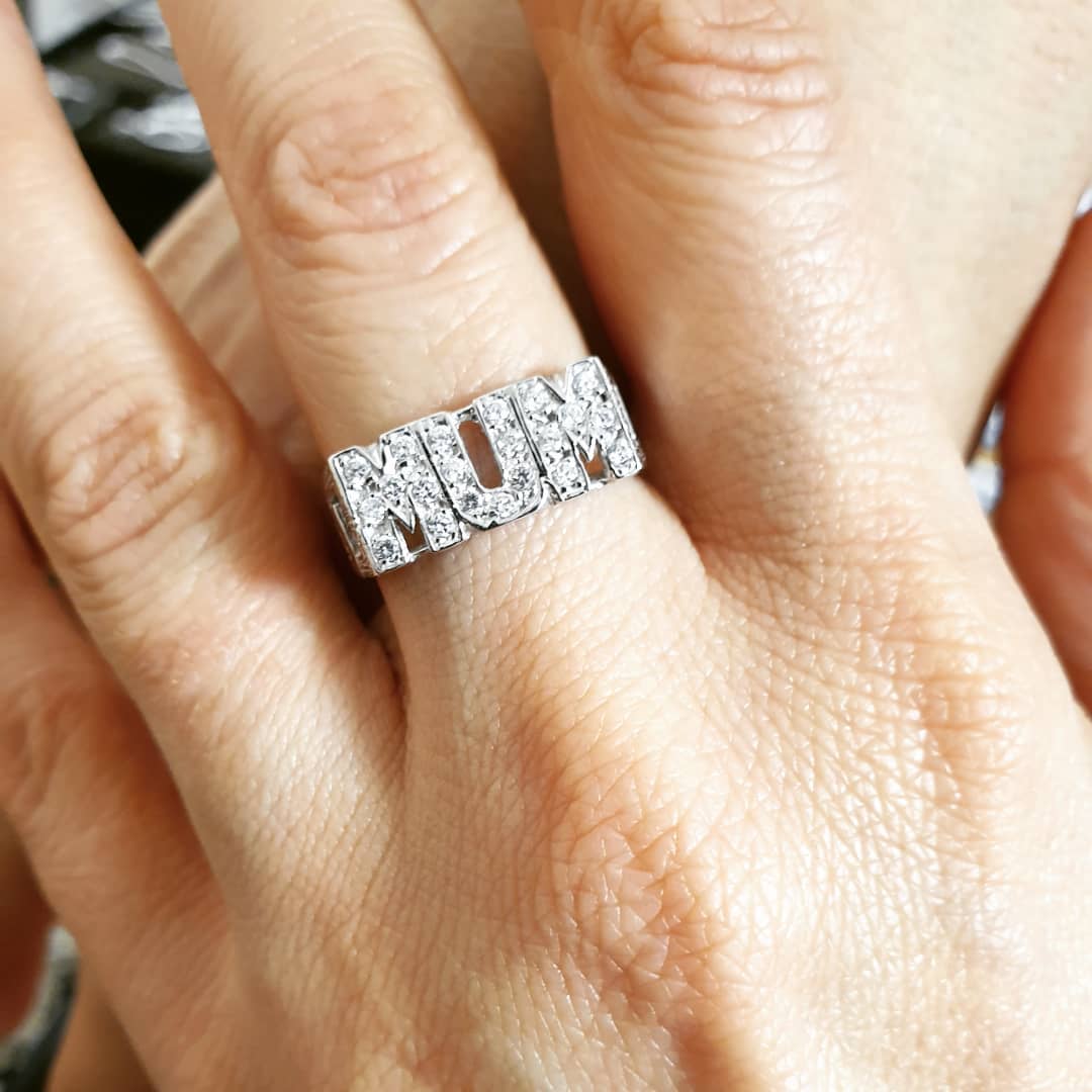 925 Sterling Silver MUM Cz ID Side Ring