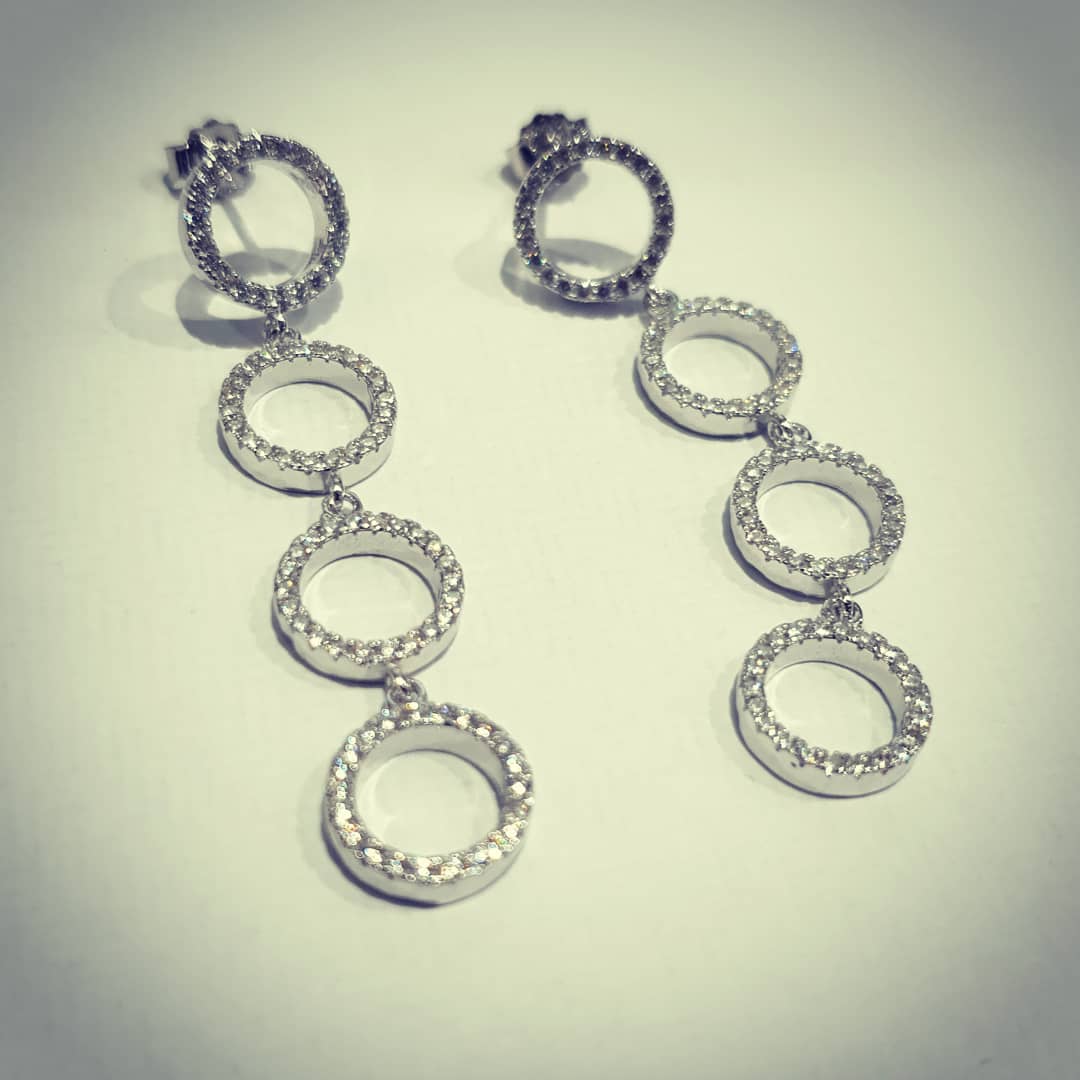 925 Sterling Silver Cubic Zirconia Circle of Life Long Drop Earrings