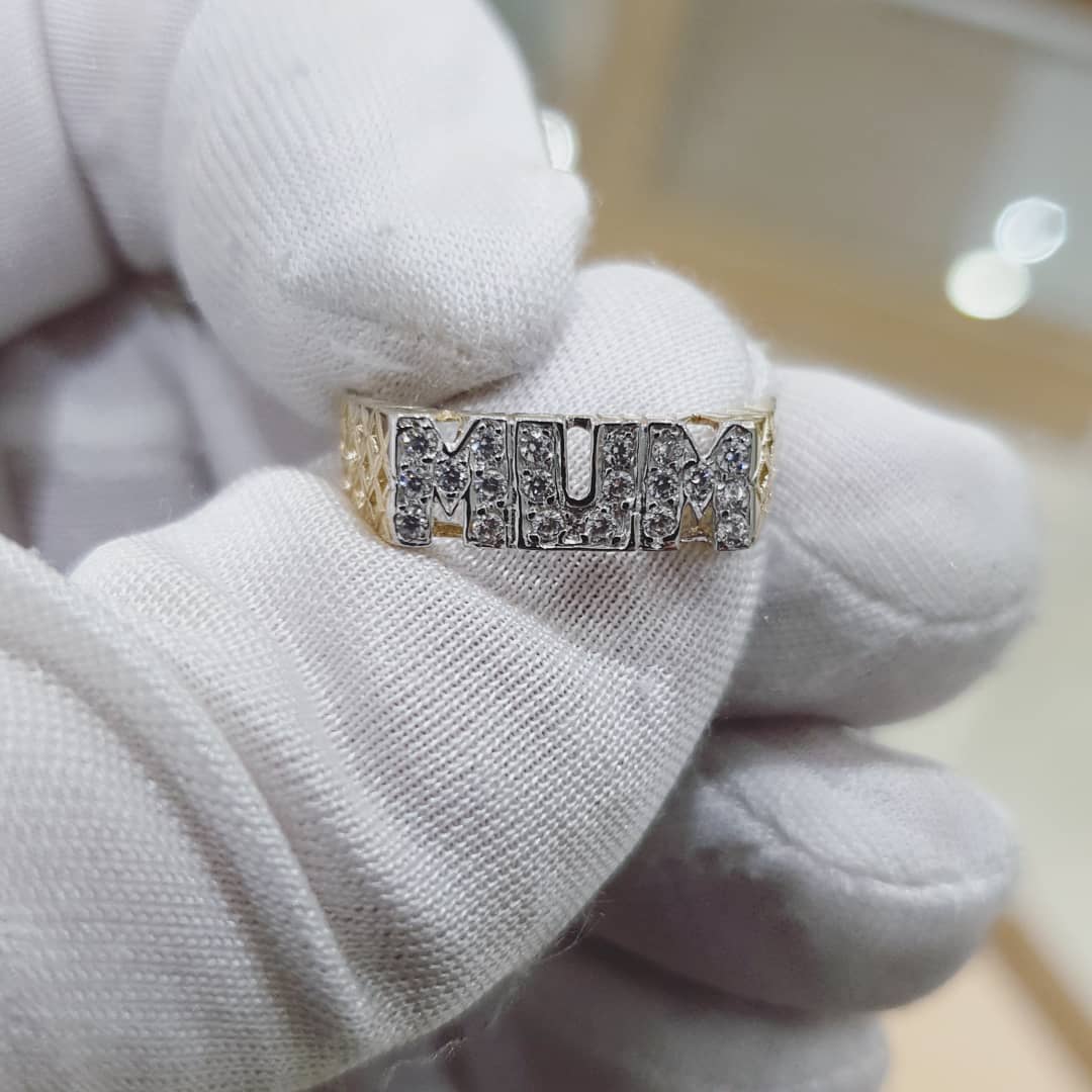 9ct Yellow Gold Cz Basket Sides Mum Ring