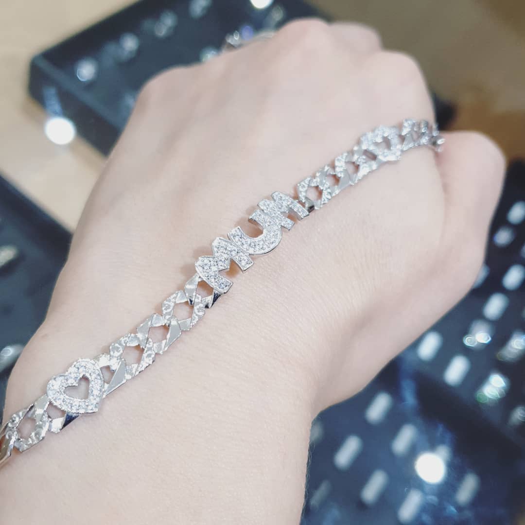 925 Sterling Silver Cz Mum & Heart Bracelet