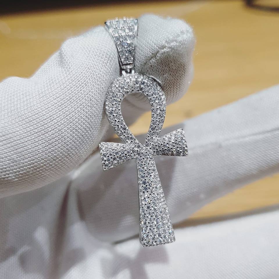 925 Sterling Silver CZ Ankh Cross - Key of Life Pendant with Chain