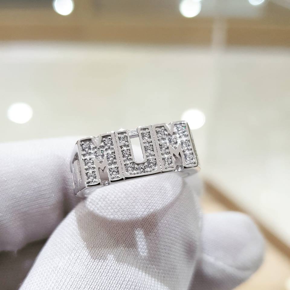 925 Sterling Silver MUM Cz ID Side Ring