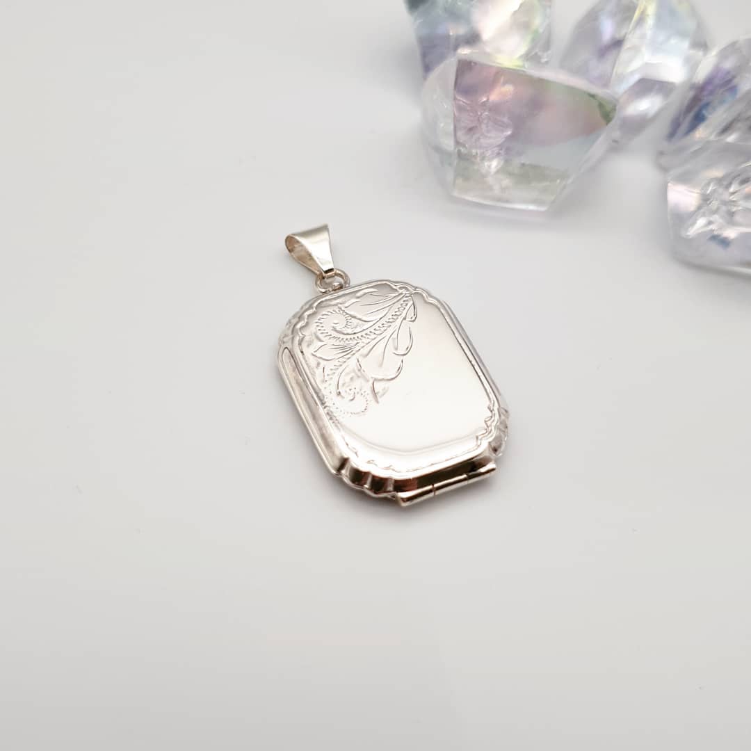 925 Sterling Silver Engraved Rectangular Shaped Locket with Chain