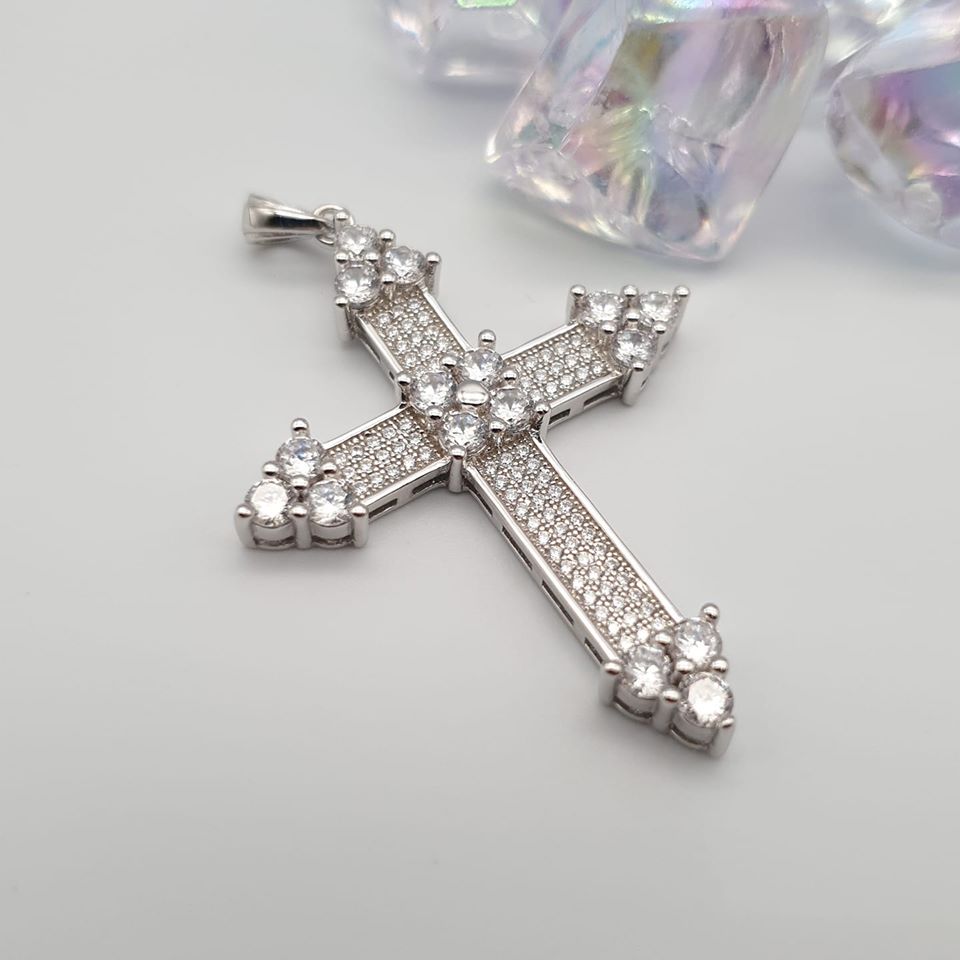 925 Sterling Silver Fancy Cz Cross with Chain