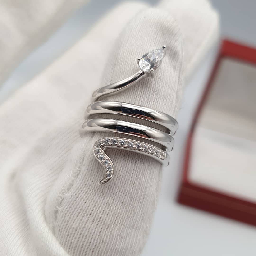 925 Sterling Silver Cz Snake Ring