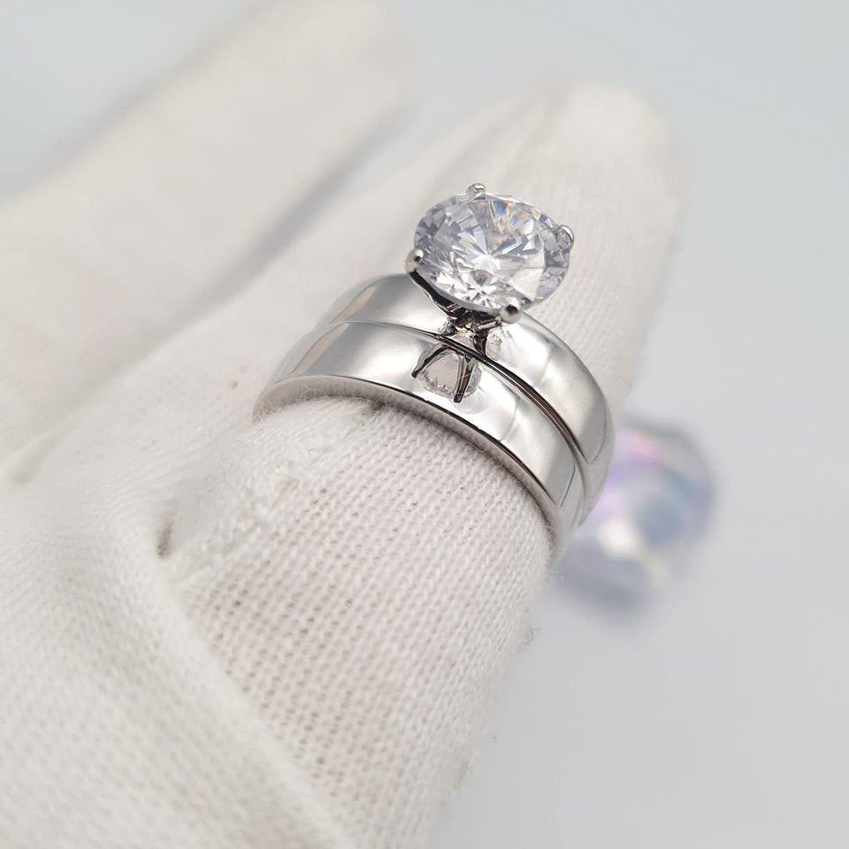 925 Sterling Silver Bridal Set Cz Rings