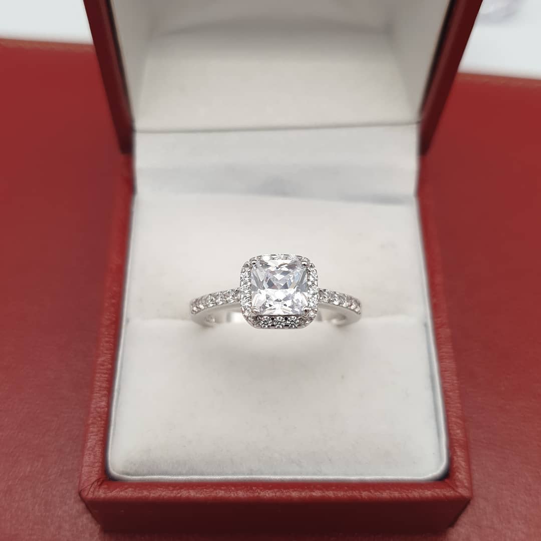 925 Sterling Silver Cushion Square Cz Ring